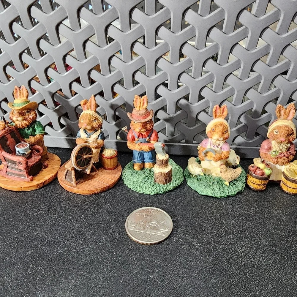 5 Tim Wolfe Country Bunnies Miniature Figurines Lot Resin Easter